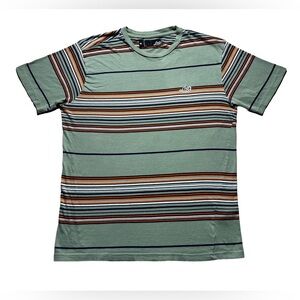 Lost Men’s Green Striped Skate T-Shirt Medium Cotton Casual Y2K